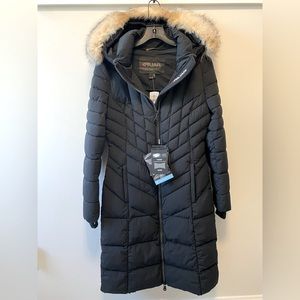 Pajar Black Queens Fur lined Down Mid length coat. Size S NWT